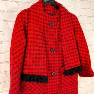 Vintage Fashionbilt Coat Womens 2X Red Black Button Front Pea Coat Fringe Accent